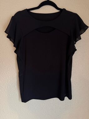 Calvin Klein Black Cutout Flutter-Sleeve Blouse